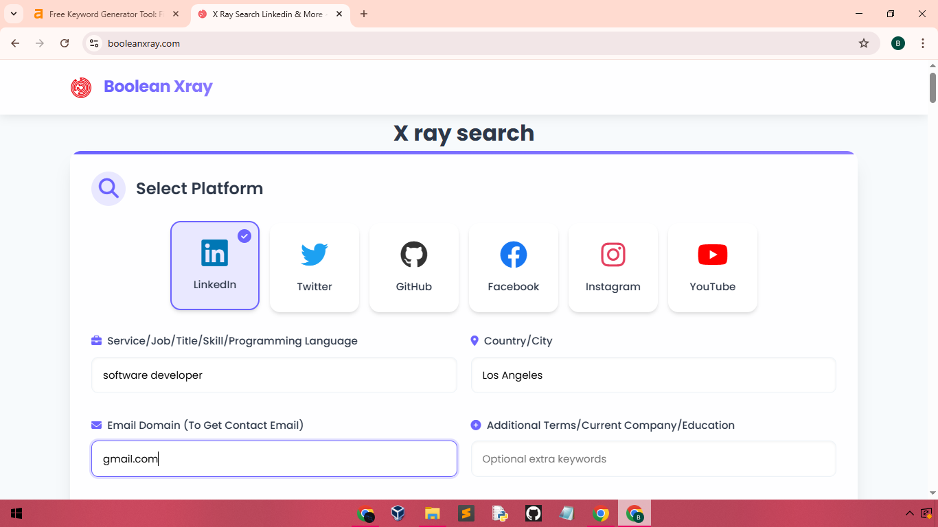 Email domain input field showing options