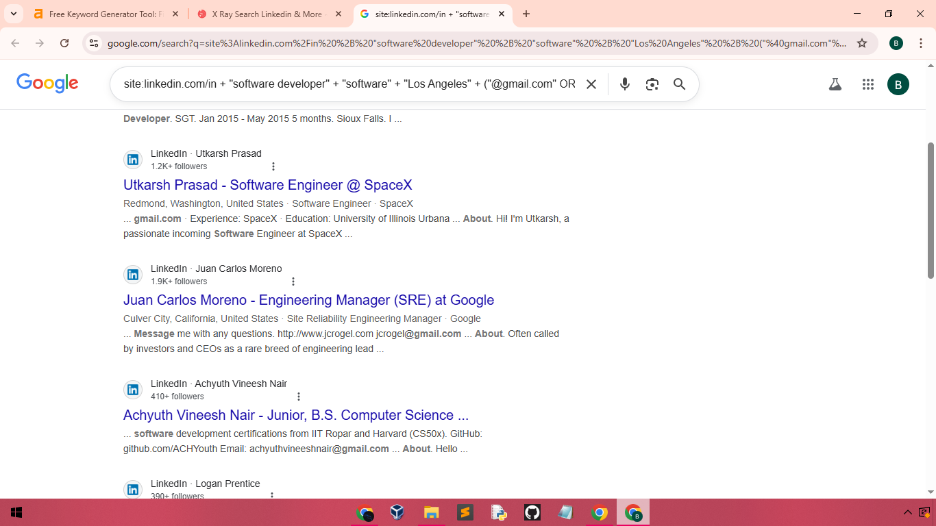 Google search results showing LinkedIn profiles
